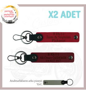 Motor Tutkunlarına, İsim Plaka ve B Rh (-) Kan Grubu Yazılı, x2 Anahtarlık Set, Kırmızı-F Yeşil-Gr