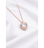 925 Ayar Gümüş Rose Kaplama Kalp Kolye (Silver)