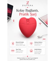 Kalp Tasarımlı Kırmızı Şarjlı Mouse Kablosuz Çift Modlu Aşk Tasarımlı Fare