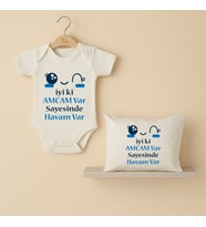 Pia Baby B43 %100 Pamuk İyi ki Amcam Var Sayesinde Havam Var Yazılı Tasarlanabilir Bebek Body Ve Yastık Kılıfı (Ekru)