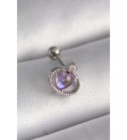 316L Çelik Gümüş Renk Mor Mineli Kalp Zirkon Taş Detay Tragus Piercing (Karışık)