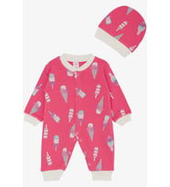 Breeze Kız Bebek Tulum Dondurma Desenli 0-6 Ay, Fuşya