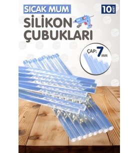 10 Adet Sıcak Mum Silikon 7 mm İnce Silikon Tabanca Mumu Çubukları -T982 (Renksiz)