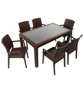 Mandella Elit Rattan 90x150 Elit Koltuk Camlı Masa Takımı KAHVERENGİ