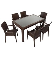 Mandella Elit Rattan 90x150 Elit Koltuk Camlı Masa Takımı KAHVERENGİ