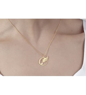 Kişiye Özel 925 Ayar Gümüş Tasarım Kanat Detaylı Müzik Notası Kolye (Gold)