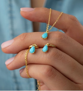 925 Ayar Gümüş Firuze Taşlı Kolye Küpe Seti