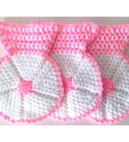 El işi örme Şeker Pembe-Beyaz üçlü Takım Banyo Lifi