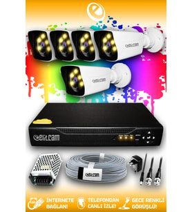 ELITCAM 5 Kameralı Kare 5 Dış Kamera Set HDD'siz Full HD Renkli Gece Görüşlü Güvenlik Kamerası Sistemi