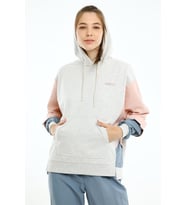 Maraton Oversize Kadın Kapüşonlu Ekru Melanj Sweatshirt