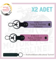 Motor Severlere Özel, İsim Plaka ve B Rh (+) Kan Grubu Yazılı x2'li Anahtarlık Takım, Mor-Pembe-Laci