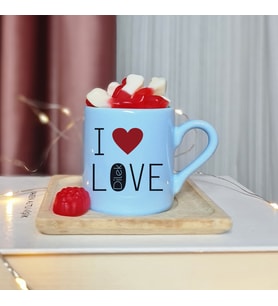 I Love Tasarımlı Kişiye Özel Mavi Türk Kahvesi Fincanı