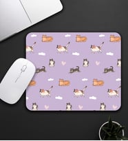 Kedi Figürlü Mor Renk Mouse Pad 23x19cm Fare Altlığı Kaydırmaz Taban De582