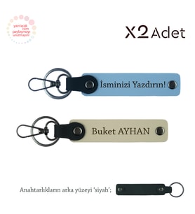 Anneler Gününe Özel, İsim & Soyisim Kişiselleştirilmiş 2’li Anahtarlık, Gök Mavi-Sütlü Kahve-Siyah