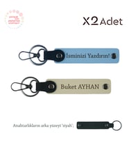 Anneler Gününe Özel, İsim & Soyisim Kişiselleştirilmiş 2’li Anahtarlık, Gök Mavi-Sütlü Kahve-Siyah
