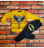 Batman Baskılı Erkek Çocuk Pijama Takımı Alt Üst Takım %100 Pamuk Sarı