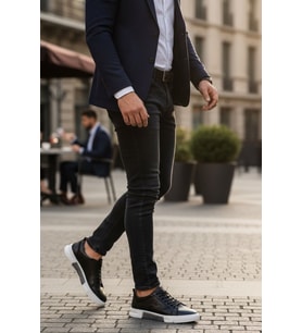 Enoch Hakiki Deri Düz Taban Siyah Beyaz Günlük Erkek Sneaker Comfort Taban (Bej)