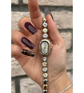 Misse Model Yuvarlak Kristal Taşlı Vintage İki Renkli Kadın Kol Saati