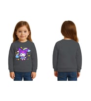 Unisex Kuromi Baskılı Çocuk Swaetshirt 3 İplik Şardonlu (Füme)