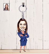 Kişiye Özel Öğretmen Karikatürlü  Ahşap Anahtarlık Bayan-20-Eco