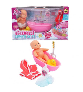 Pembe Eğlenceli Banyo Yapan Küvet Bebek - Pilli Kuvvet Bebek - Banyo Yapan Bebek (Karışık)
