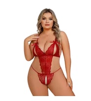 Fantezi Büyük Beden Kırmızı Dantelli Babydoll