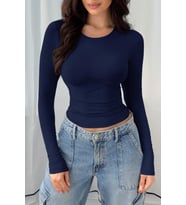 Kadın Bisiklet Yaka Basic Uzun Kollu Likralı Body