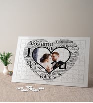 100 Dilde Seni Seviyorum Fotoğraflı Puzzle Siyah Kalpli