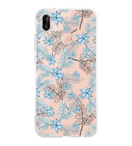PrintiFy Huawei P20 Lite Uyumlu Kamera Korumalı Floral Mavi Tasarımlı Şeffaf Silikon Kılıf