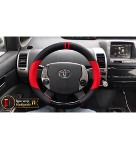 Toyota Prius XW20 Dikme Direksiyon Kılıfı Parlak Siyah Kırmızı Detaylı Kırmızı Çift Yüzük ve Dikiş 2003-2009