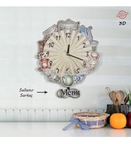 3 Boyutlu Mutfak Gereçleri Ve Vintage Temalı Sarkaçlı Mutfak Duvar Saati  BASKILI ve KİŞİYE ÖZEL