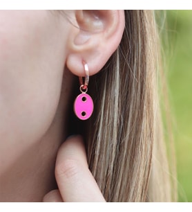 Mine İşli Neon Pembe Rose Gold Kaplama Gümüş Düğme Küpe