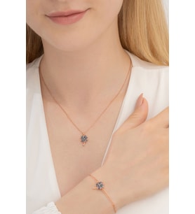 Kadın Gümüş Set - Rose Mistik Topaz Yonca Model Kolye Bileklik Gümüş Set