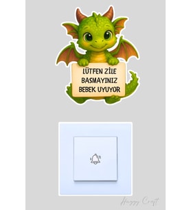 Yavru Dinazor Lütfen Zile Basmayınız Bebek Uyuyor Sticker Kapı Zili Etiketi