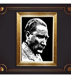 Özel Seri Paspartulu Çerçeveli Atatürk Tablo l386 (Gold)