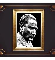 Özel Seri Paspartulu Çerçeveli Atatürk Tablo l386 (Gold)