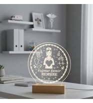 KİŞİSELLEŞTİRİLEBİLİR Hemşire Hediyesi LED Işıklı Ahşap Masa İsimliği (Şeffaf)