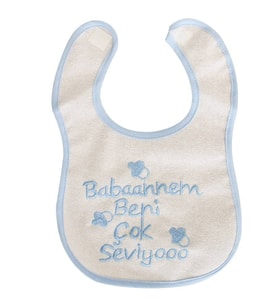Erkek Bebek Babaannem Beni Çok Seviyo Yazılı Mavi Önlük