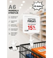 10 Adet - A6 Fiyatlık Mandallı Etiketlik Sepet Raf Askılık Fiyat Etiketi Çerçeveli Market Mağaza Beyaz