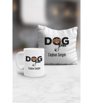 Kişiye Özel Dog Dad Kupa ve Yastık Hediye Seti Köpek Babası (Beyaz)