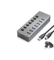 Usb 3.0 Anahtarlı Güç Adaptörlü Hub 7 Port 5 Gbps Gri HDX7047
