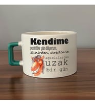 Kendime Pozitif Bir Gün Diliyorum Baskılı Yeşil Kulplu C Fincan