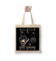 Demon Slayer Giyu Tomioka Christmas Knit Yılbaşı Beyaz Bez Çanta Uzun Saplı Alışveriş Çantası