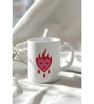 Alevli Kalp Figürlü 330ml Baskılı Beyaz Seramik Kupa Bardak