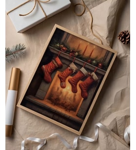 Çerçevesiz Poster Şömine ve Noel Çorapları