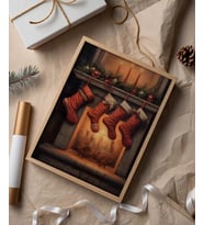 Çerçevesiz Poster Şömine ve Noel Çorapları (Çok Renkli)