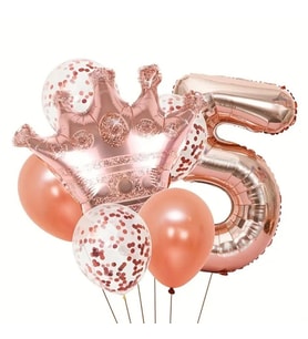 Rose Gold Taçlı 5 Rakam Balon Set