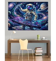 Uzayda Piyano Çalan Astronot Sanatı Dekoratif Kanvas - Mdf Ahşap Tablo