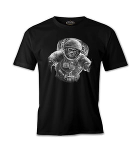 Monkey Astronaut Realistic Siyah Erkek Tshirt