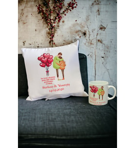 Sevgiliye Hediye Kupa Bardak ve Yastık Set 001 (Beyaz)